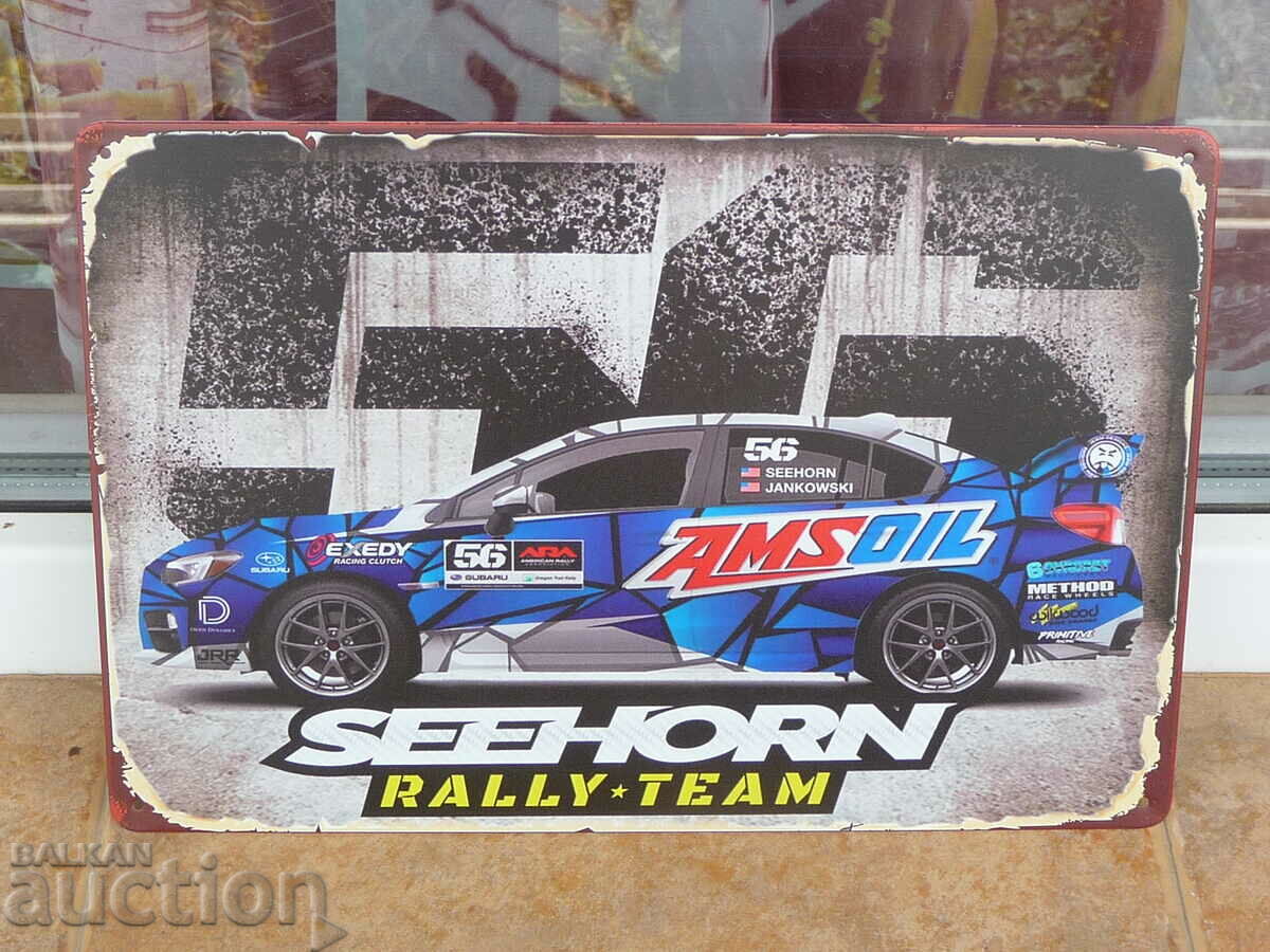Rally team Subaru Seehorn metal plate rally car Subaru
