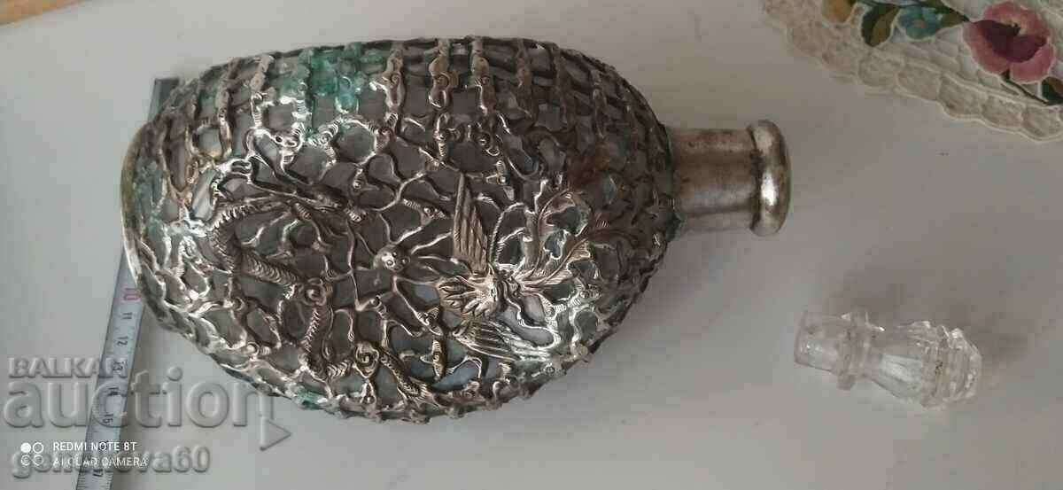 Auction Vintage carafe with woven silver-plated ornaments, collectible Auction Vintage carafe with woven silver-plated ornaments, collectible