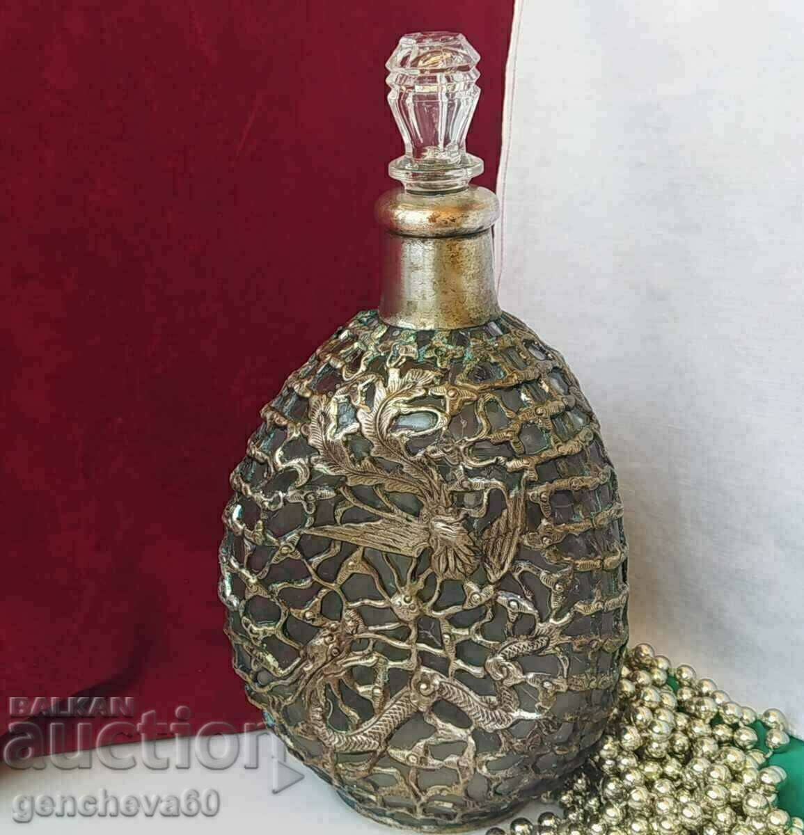 Decanter, decanter with braided silver ornaments, collectible