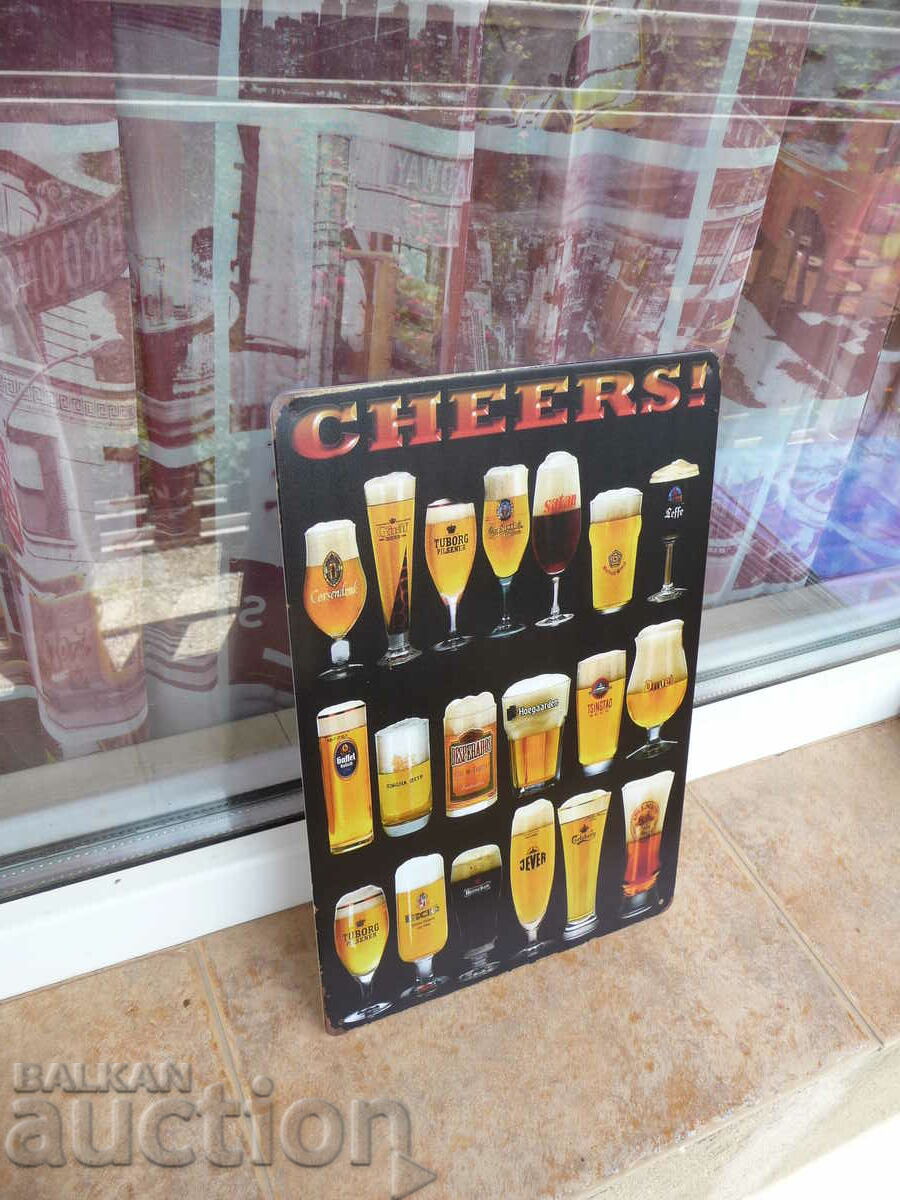 Cheers metal sign beer light dark beer glasses bar with price 18.00 BGN | € 9.20 Cheers metal sign beer light dark beer glasses bar with price 18.00 BGN | € 9.20