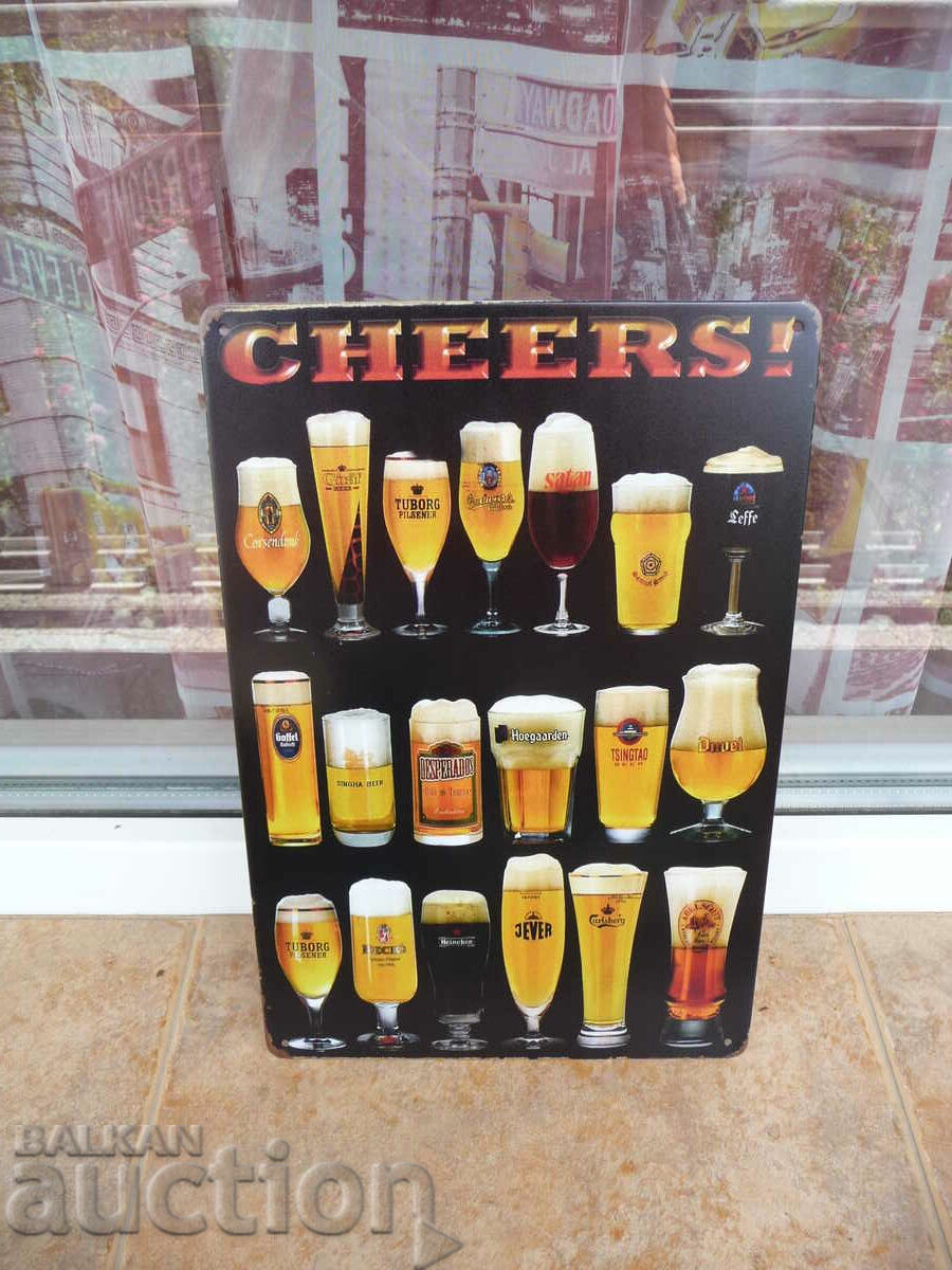 Cheers metal sign beer light dark beer glasses bar