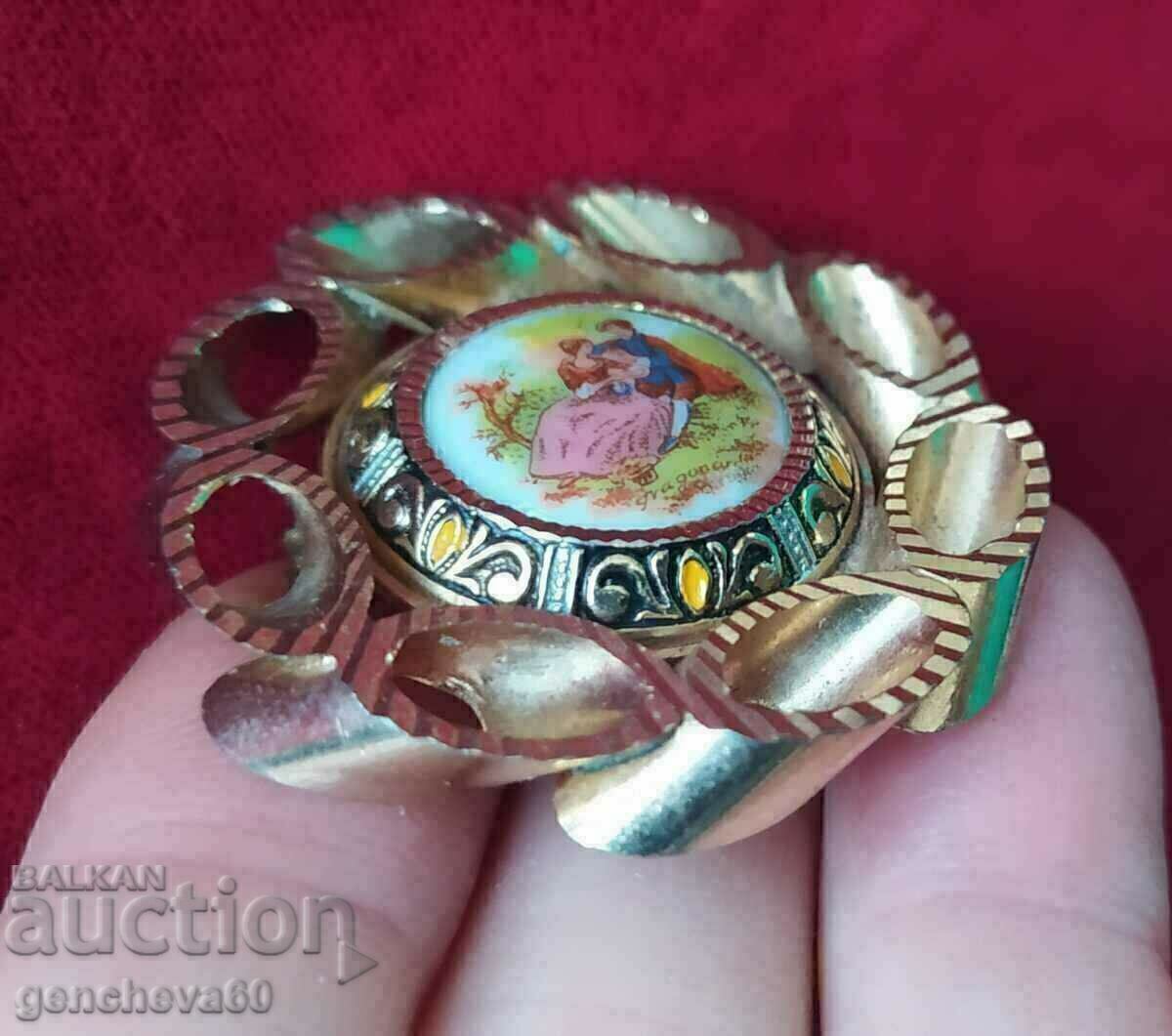 Retro brooch, gold color/Victorian style/porcelain - 5