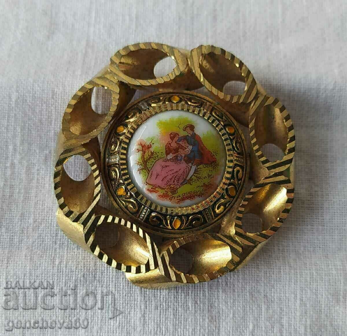 Broșă retro, culoare aurie/stil victorian/porțelan - 6