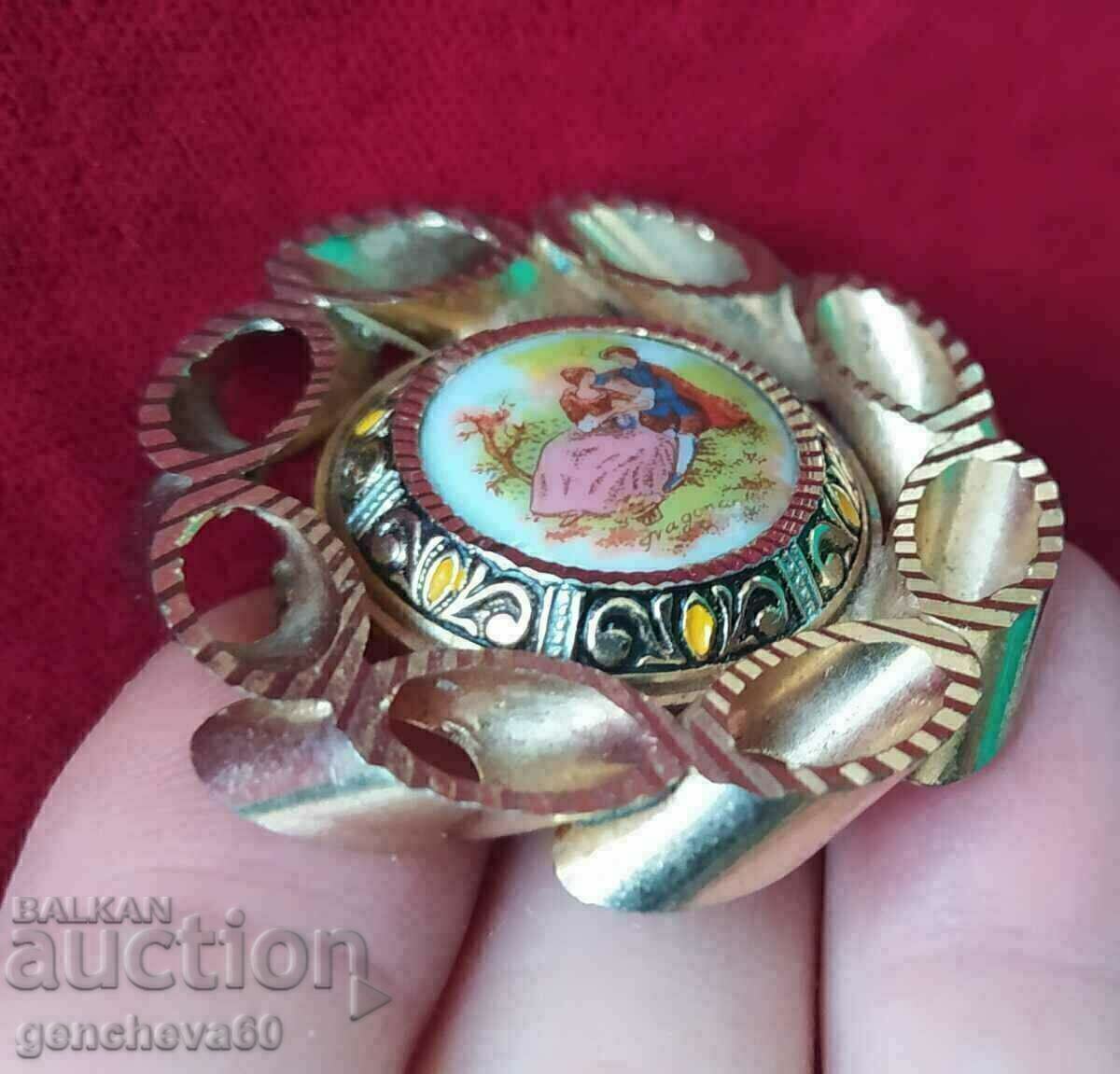 Retro brooch, gold color/Victorian style/porcelain - 7