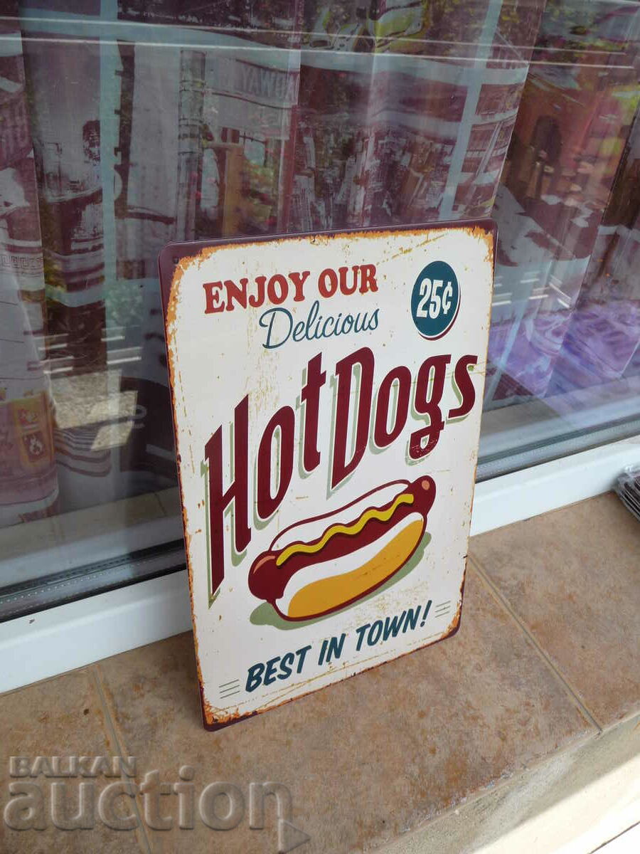 Χοτ ντογκ μεταλλική πινακίδα fast food χοτ ντογκ κέτσαπ λουκάνικου με τιμή 18.00 BGN | € 9.20 Χοτ ντογκ μεταλλική πινακίδα fast food χοτ ντογκ κέτσαπ λουκάνικου με τιμή 18.00 BGN | € 9.20