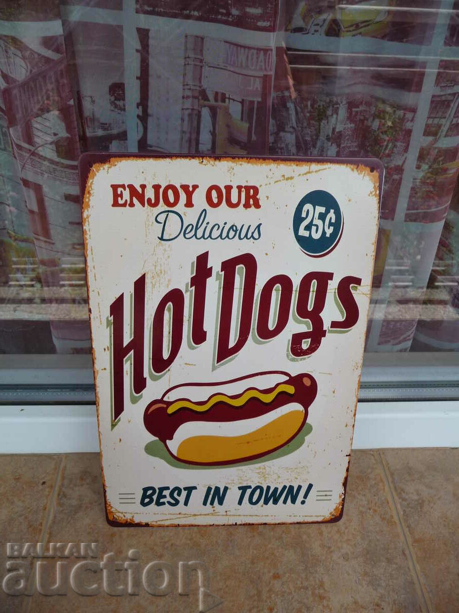 Semn metalic pentru hot-dog, cârnați de mâncare rapidă, ketchup