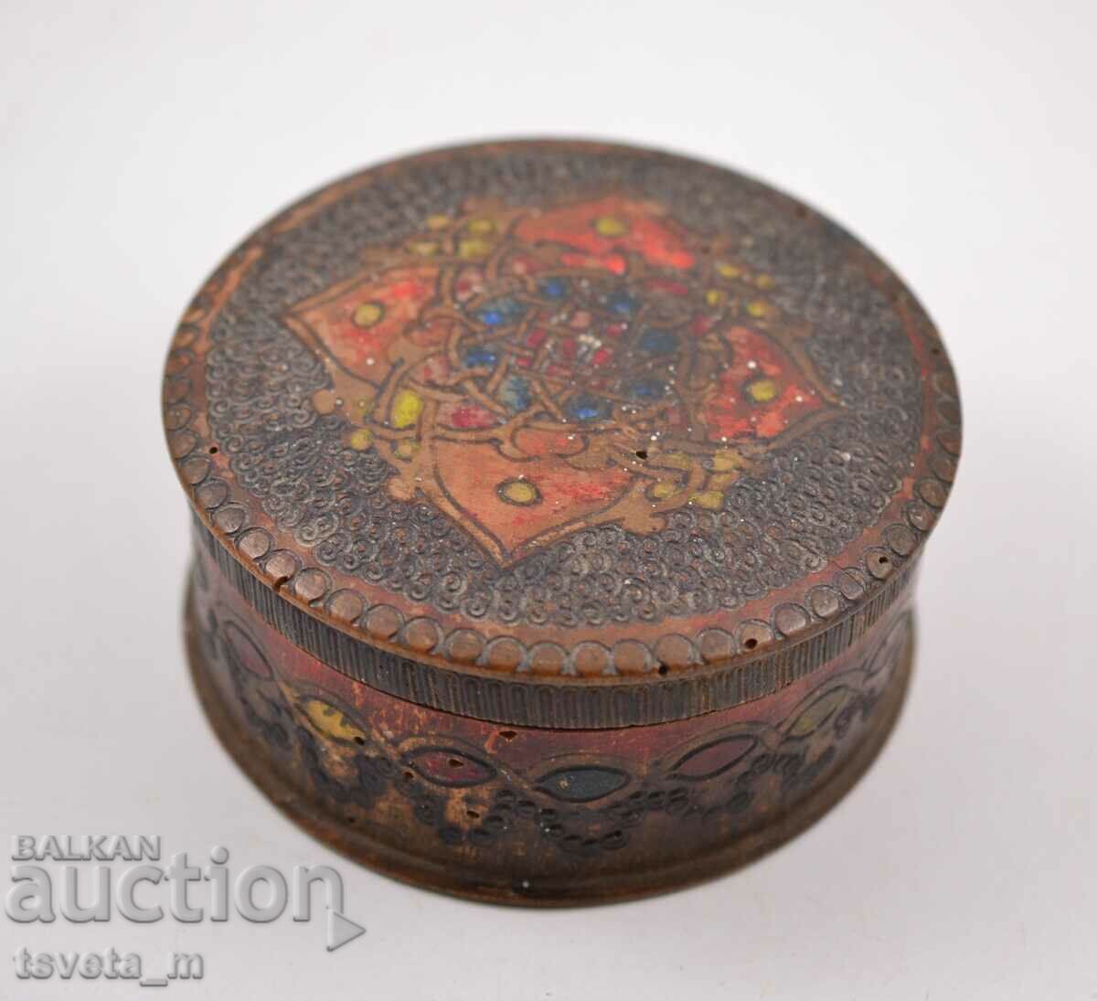 Antique wooden box pyrographed handmade