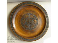 Polish wooden plate 27 cm with bronze inlays 1975 excellent