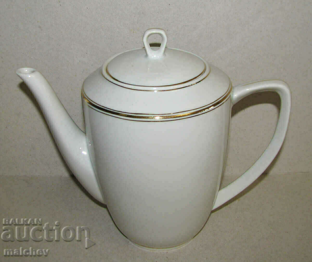 Old Bulgarian porcelain teapot 21 cm with gilding, excellent