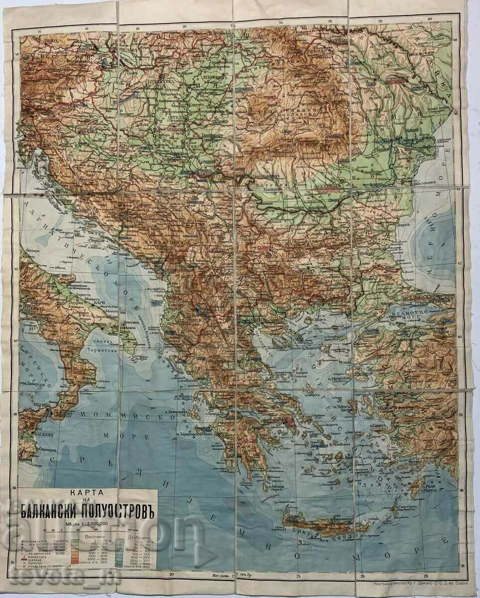Χάρτης της Βαλκανικής Χερσονήσου 1938 Βασίλειο της Βουλγαρίας