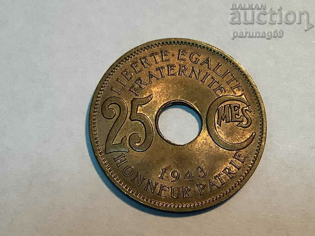 Africa Ecuatorială Franceză 25 centimes 1943 (IP) RARE