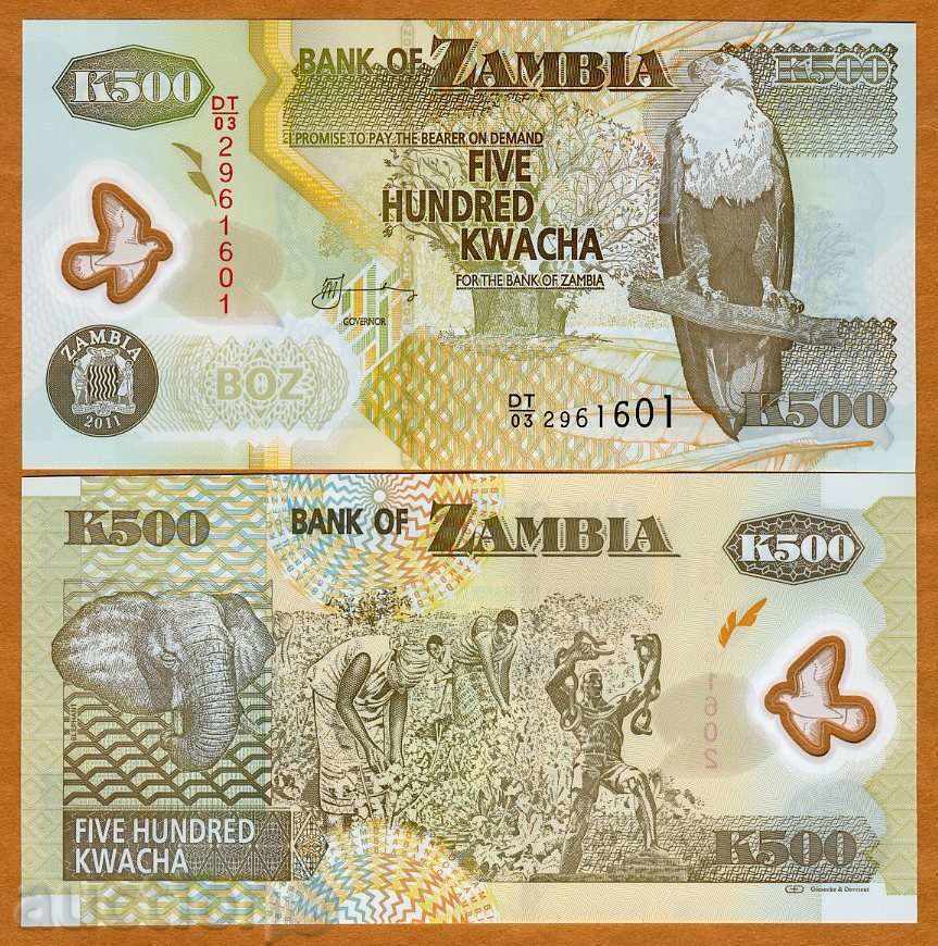 +++ ZAMBIA 500 BLUE P 44 2011 POLYMER UNC +++ +++ ZAMBIA 500 BLUE P 44 2011 POLYMER UNC +++