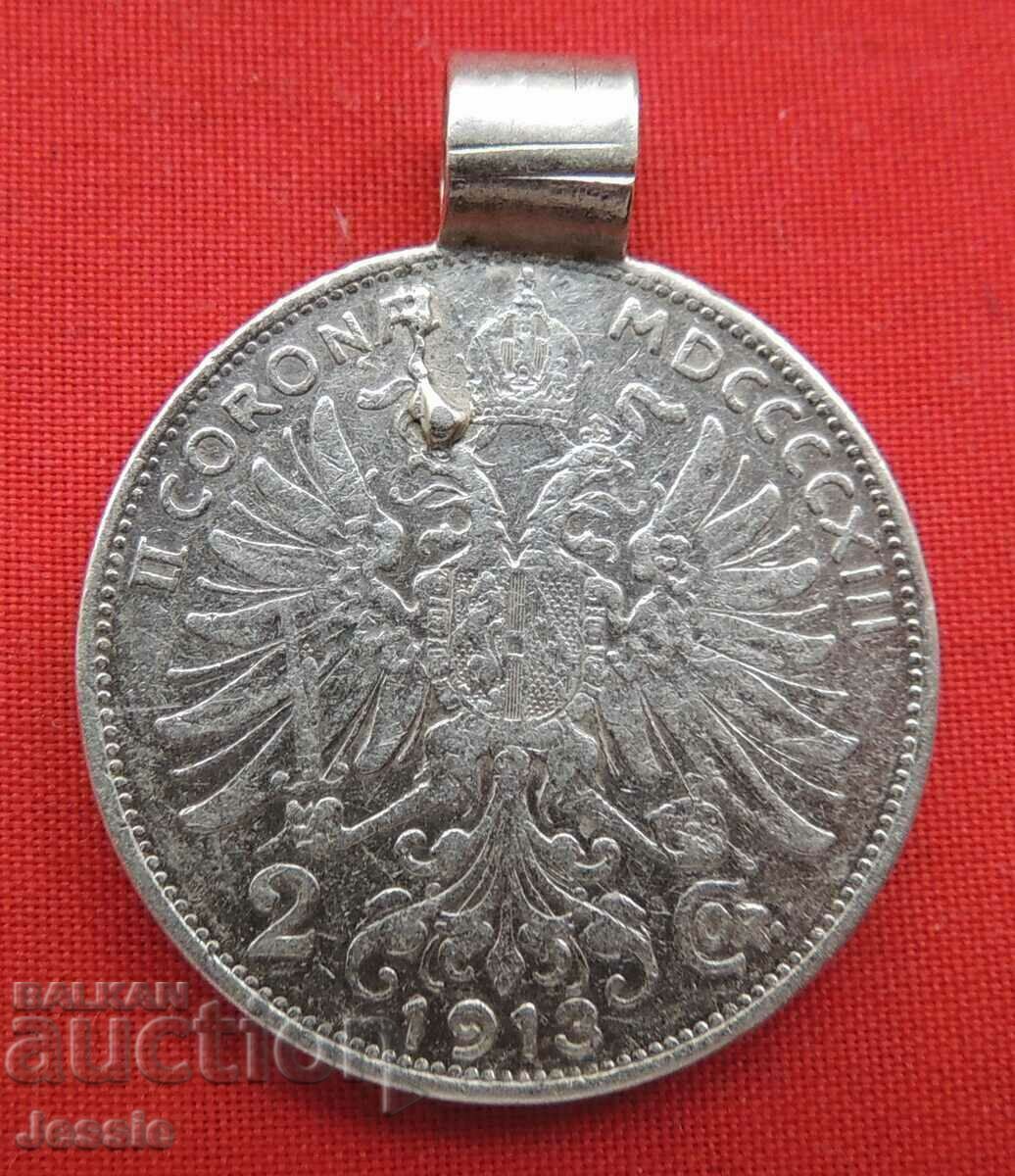 2 coroane 1913 Austro-Ungaria argint cu purtător