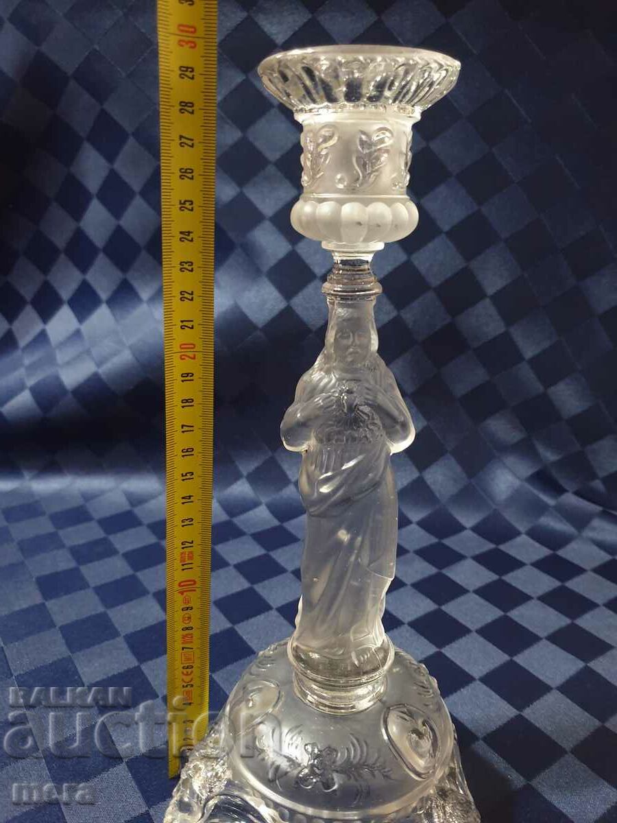 Auction Crystal candlestick with religious motifs Auction Crystal candlestick with religious motifs