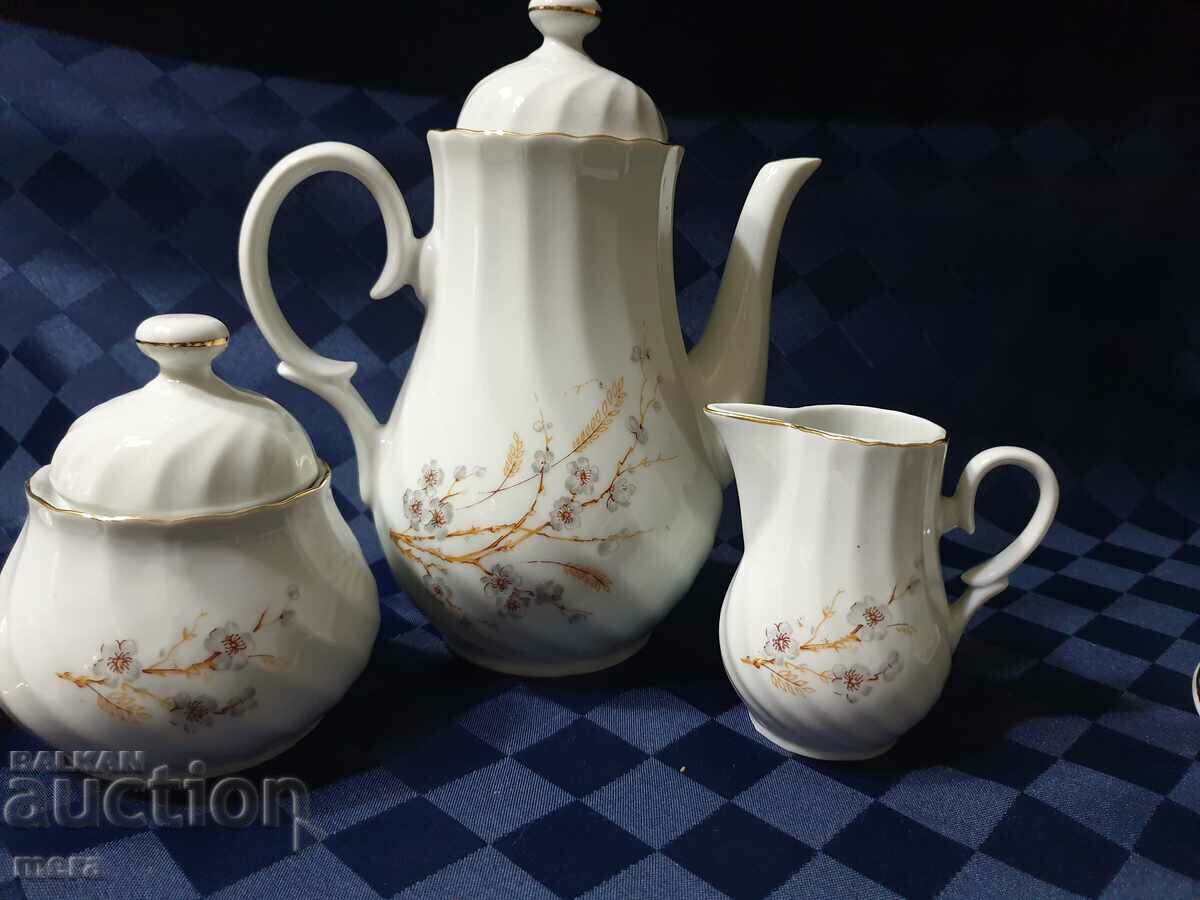 Auction Porcelain tea set - Bouquet with decor - Apple color Auction Porcelain tea set - Bouquet with decor - Apple color