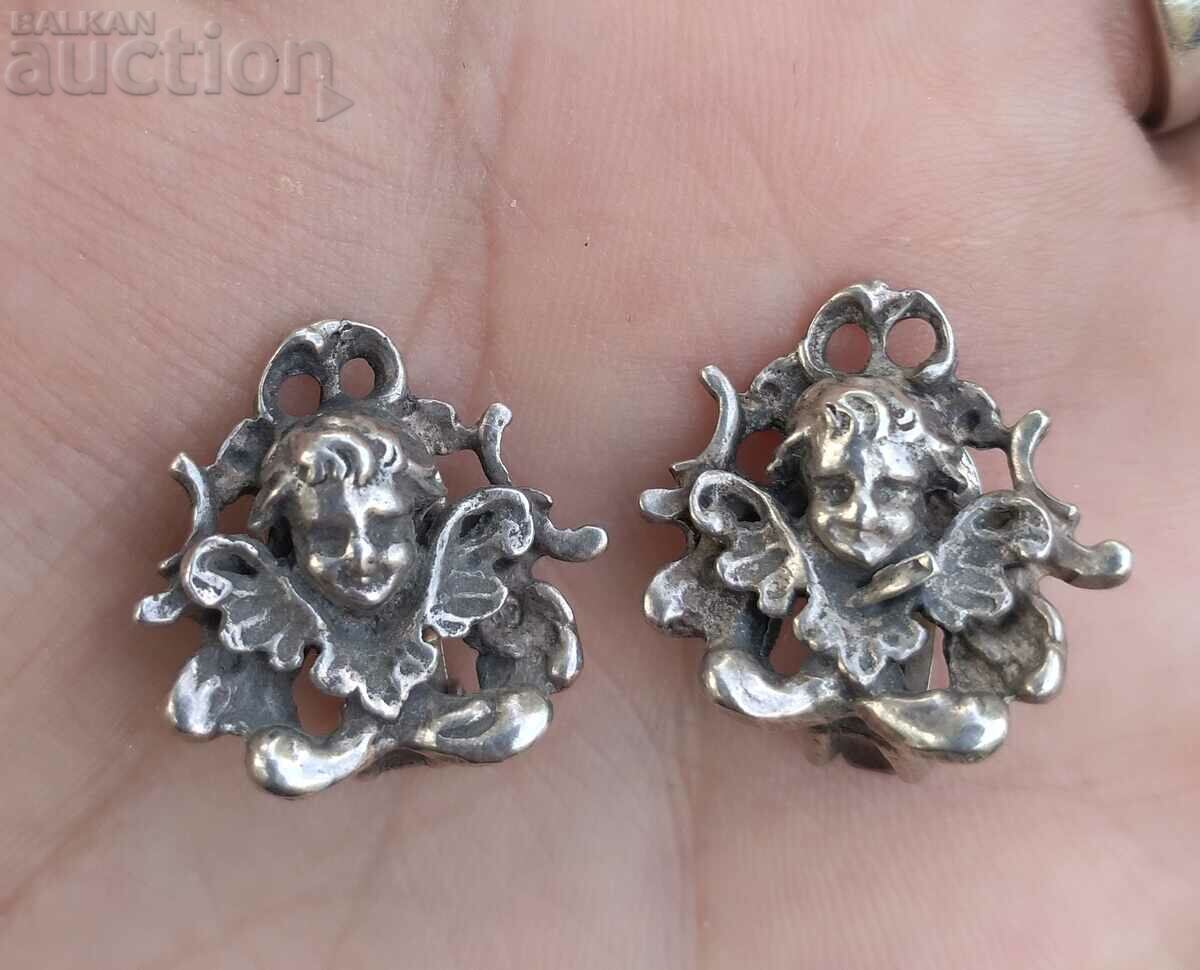 Antique Silver Cherub Clip On Earrings
