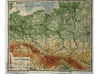 Карта Полша 1958, каширана върху плат