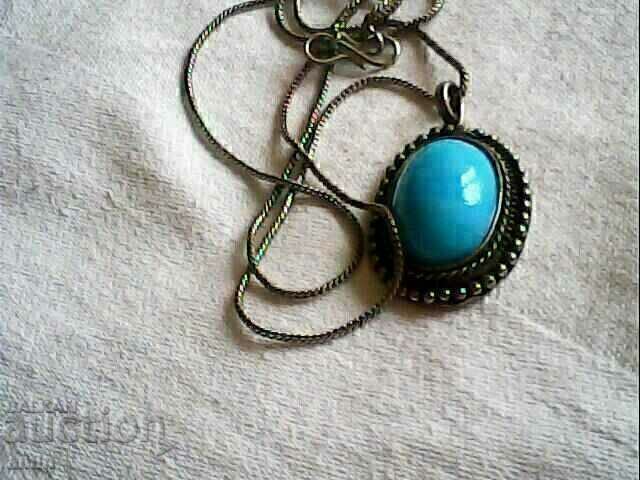 Auction a beautiful soft silver necklace with a soft torcoise Auction a beautiful soft silver necklace with a soft torcoise