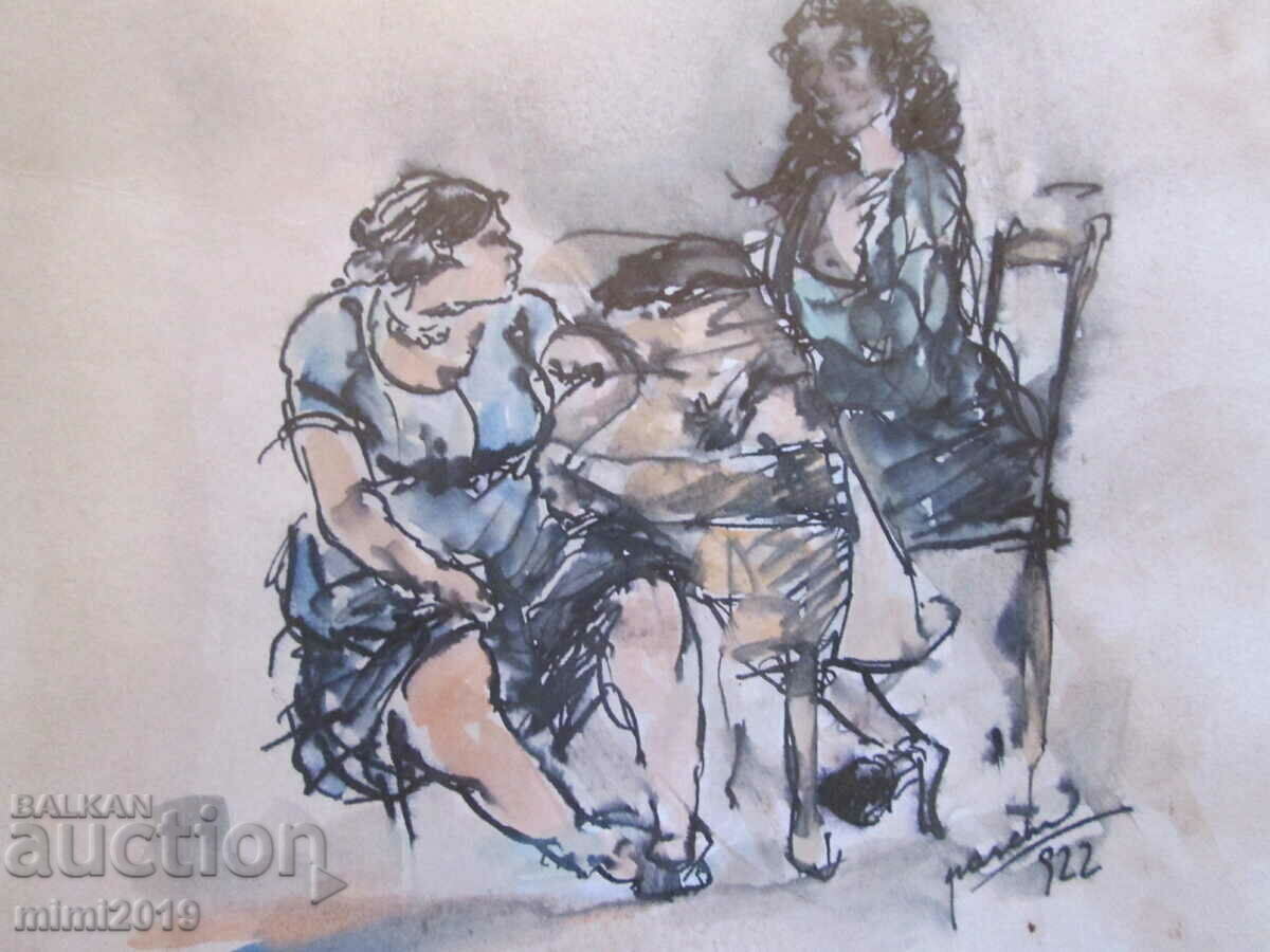 Auction 1922. Original watercolor painting - Jules Paskin, signed Auction 1922. Original watercolor painting - Jules Paskin, signed