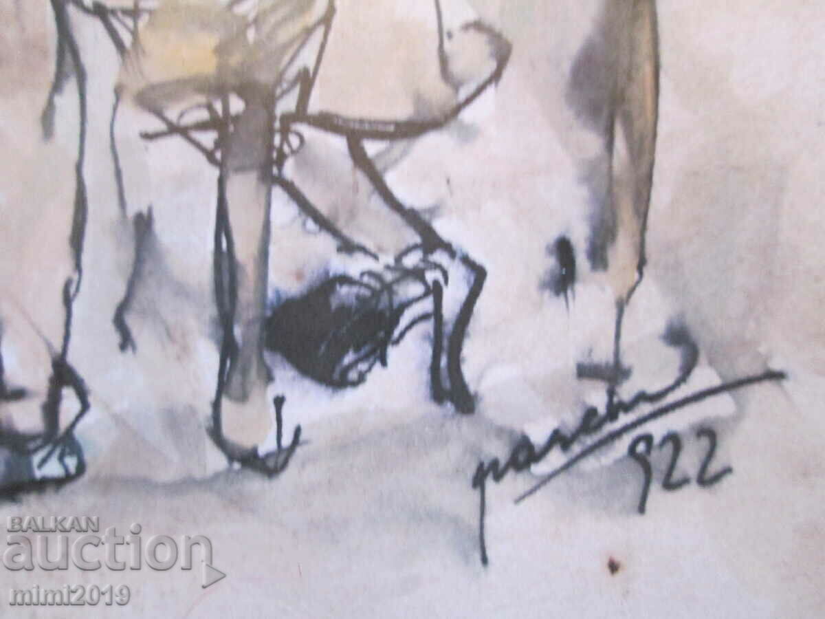 Delivery of 1922. Original watercolor painting - Jules Paskin, signed Delivery of 1922. Original watercolor painting - Jules Paskin, signed