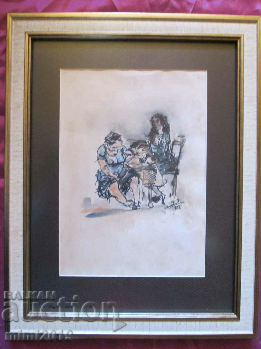 1922. Original watercolor painting - Jules Paskin, signed - 7 1922. Original watercolor painting - Jules Paskin, signed - 7