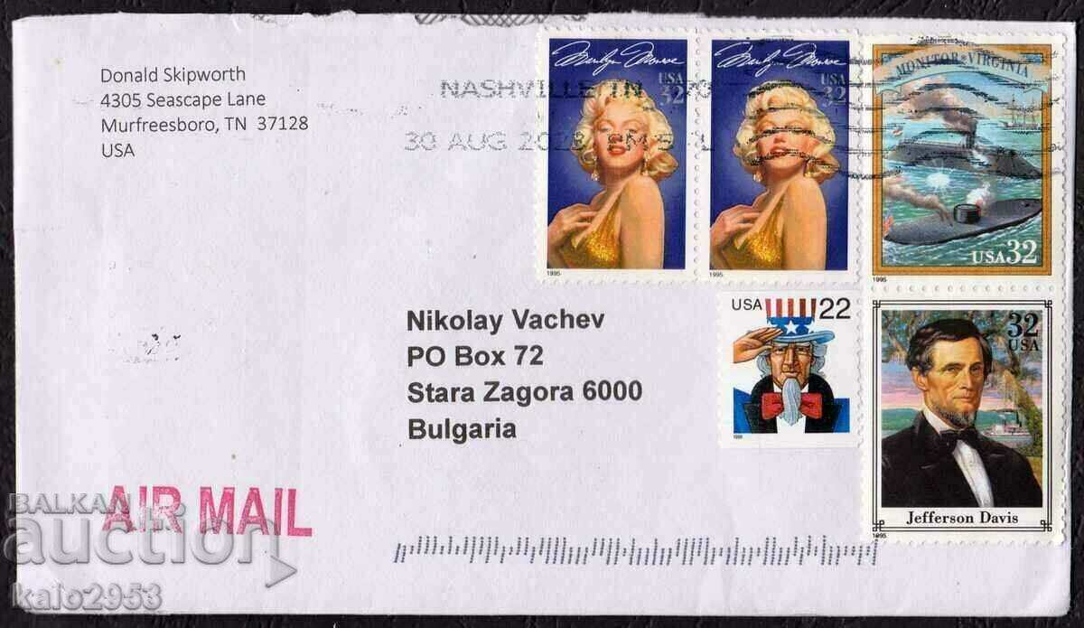 Bulgaria-Plic Air Mail din SUA cu ștampile Marilyn Monroe