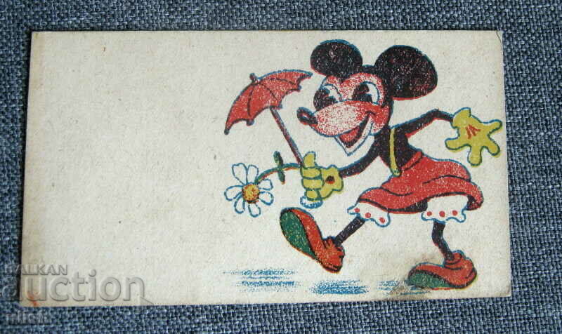 Стара литографна поздравителна мини картичка Мики Маус