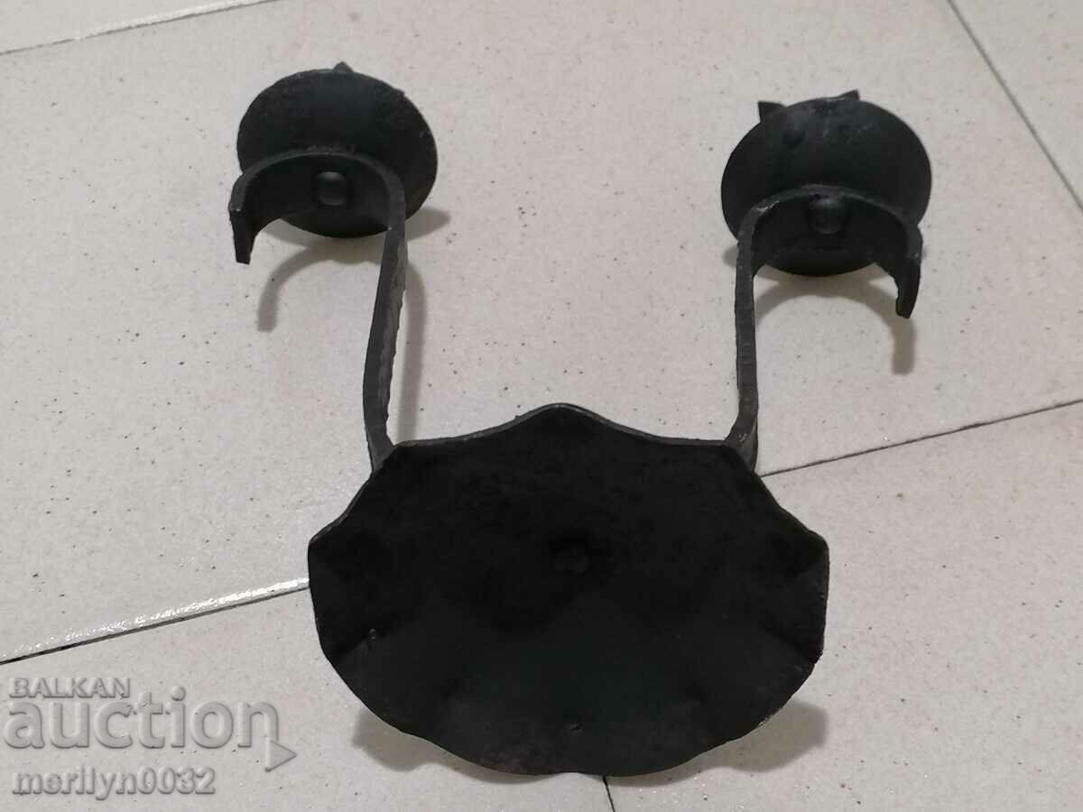 Auction Old wrought iron candlestick lamp Auction Old wrought iron candlestick lamp