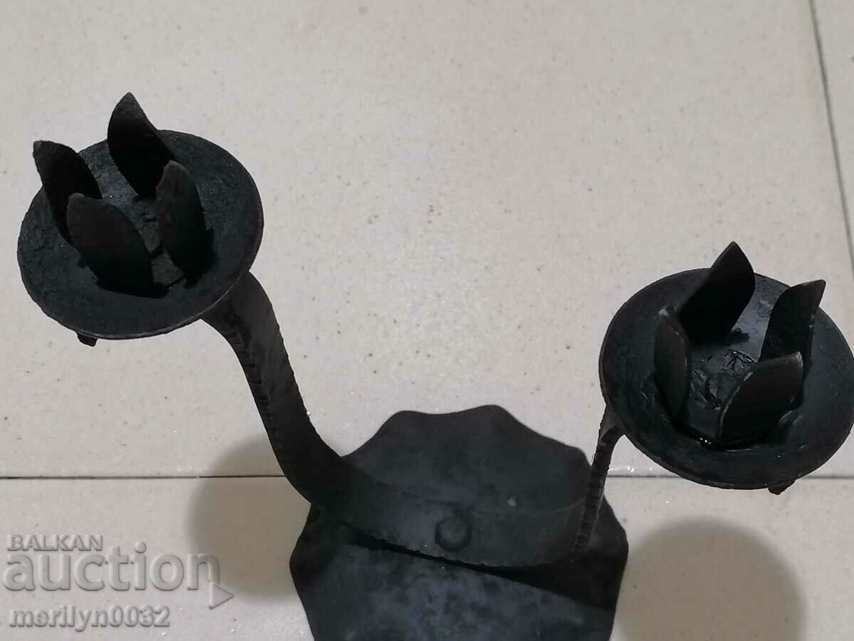Old wrought iron candlestick lamp - 5 Old wrought iron candlestick lamp - 5