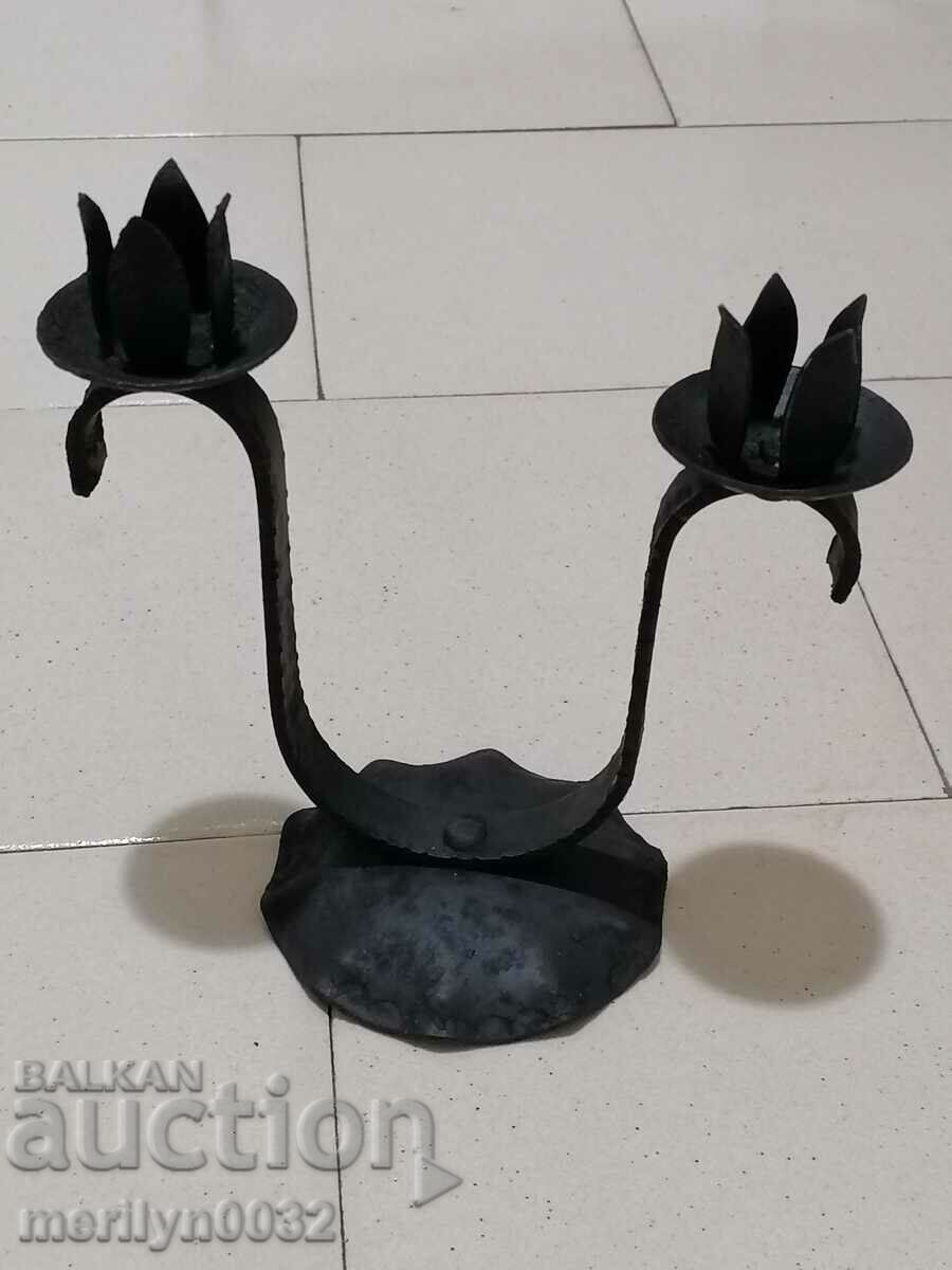 Old wrought iron candlestick lamp - 7 Old wrought iron candlestick lamp - 7