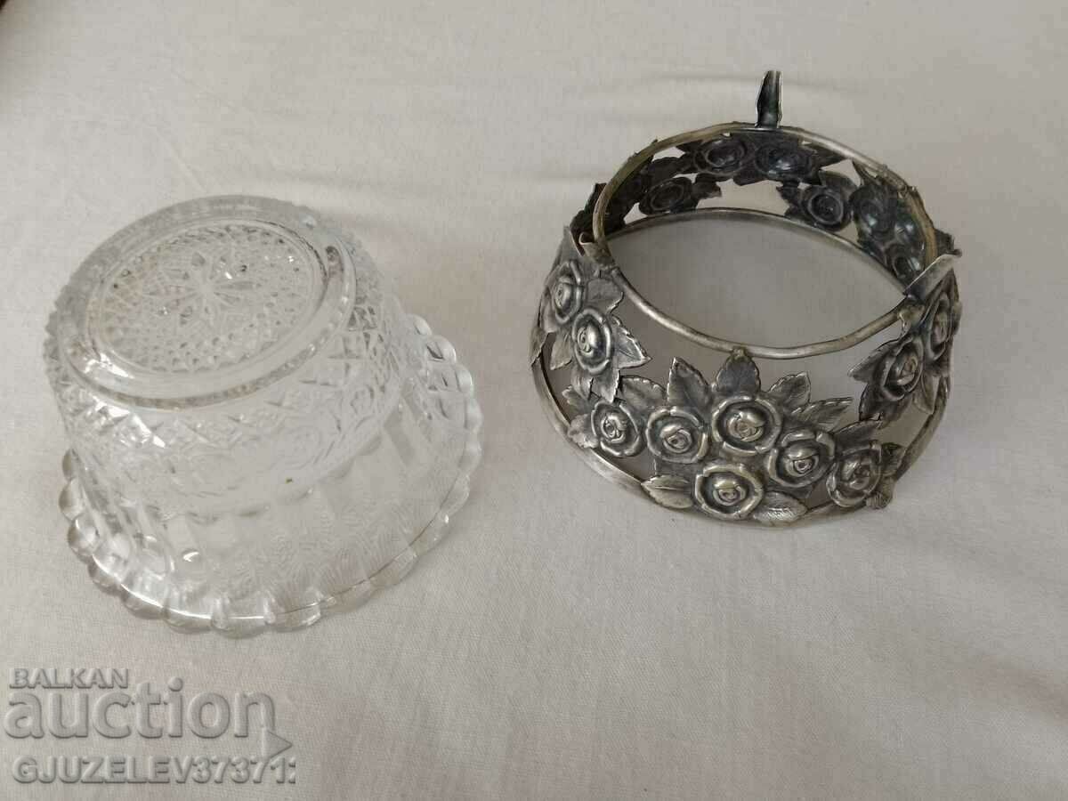Licitație Cutie de bomboane retro metal sticlă Hefra Varșovia