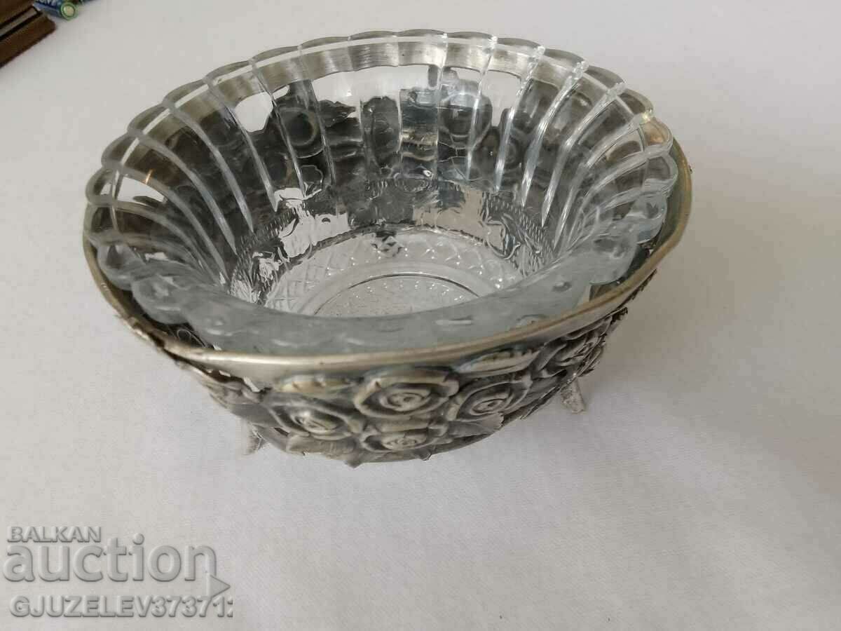 Ρετρό μπομπονιέρα μέταλλο γυαλί Χέφρα Βαρσοβίας - 5