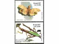 Чисти марки Фауна Насекоми Пеперуда Богомолка 1987  Бразилия