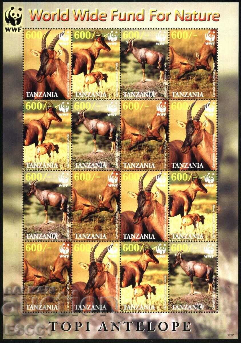 Clean stamps in small sheet WWF Fauna Antelopes 2006 from Tanzania