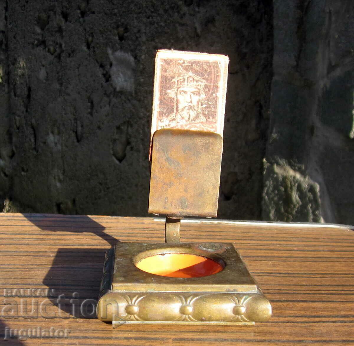 старинен бронзов кибритник поставка за кибрит с пепелник