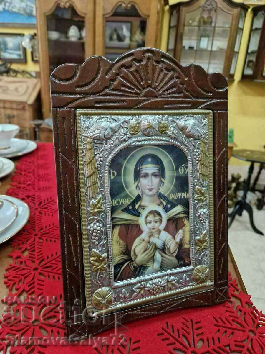 A beautiful large antique Greek icon with wood carving and hardware - 5 A beautiful large antique Greek icon with wood carving and hardware - 5