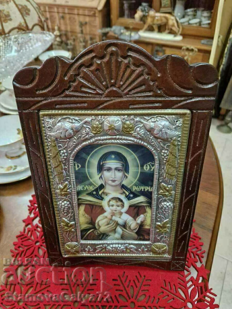 A beautiful large antique Greek icon with wood carving and hardware - 6 A beautiful large antique Greek icon with wood carving and hardware - 6