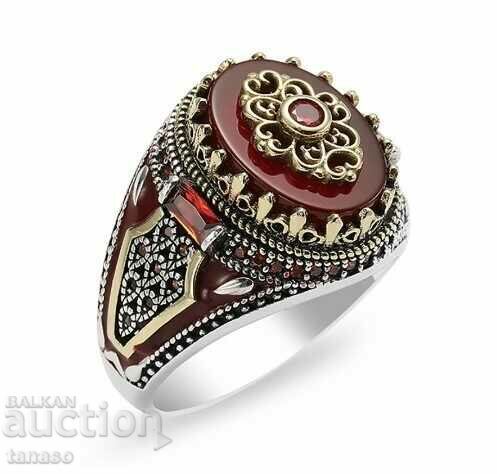 Ring with agate and rubies, gold-plated with price 25.00 BGN | € 12.78