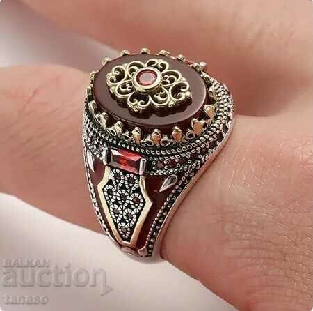 Delivery of Ring with agate and rubies, gold-plated