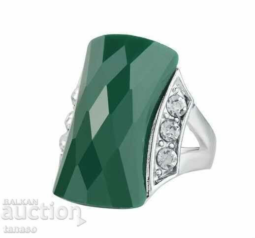 Ring with green opal and zircons, silver plated
