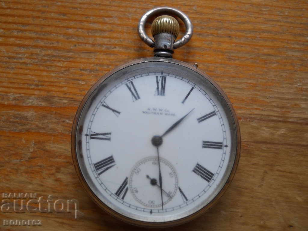 vechiul ceas de buzunar argintiu „A.W.W.Co” din SUA - nu funcționează