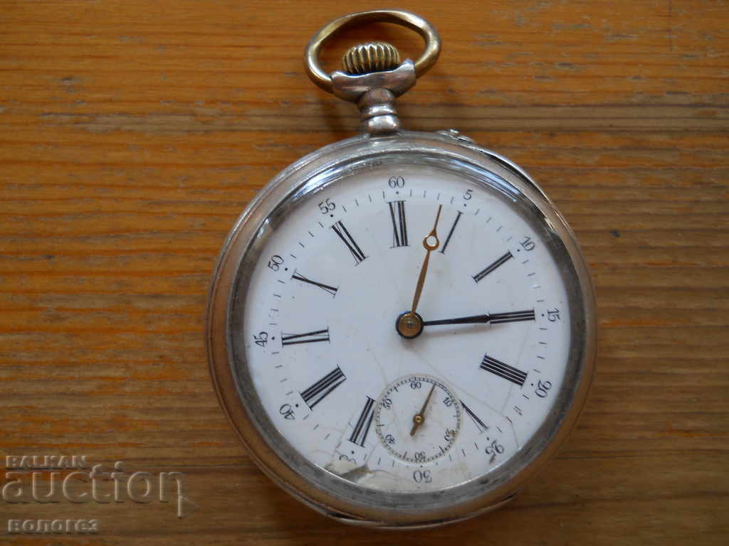 старинен френски сребърен джобен часовник  - работи