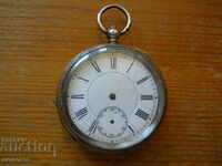 старинен английски сребърен джобен часовник  - работи
