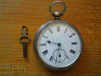 старинен английски сребърен джобен часовник  - работи