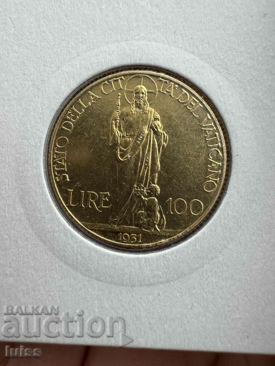 3343 Numărul Vatican 100 Lire 1931 Papa Pius al XI-lea, Aur