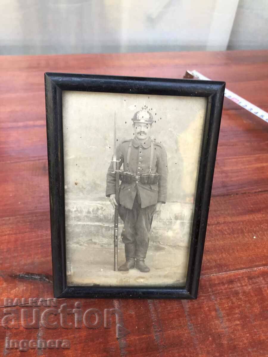 FRAME WOOD GLASS PHOTO CARD SOLDIER BEGIN. IN THE 20TH CENTURY