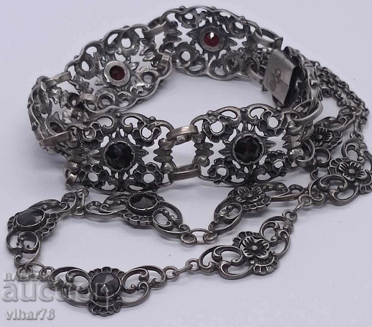 STAT SILVER Set with garnet necklace and bracelet