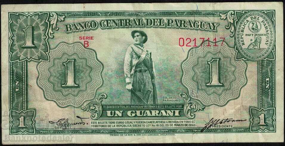 Paraguay 1 Guarani 1952 Pick 185a Ref 7117