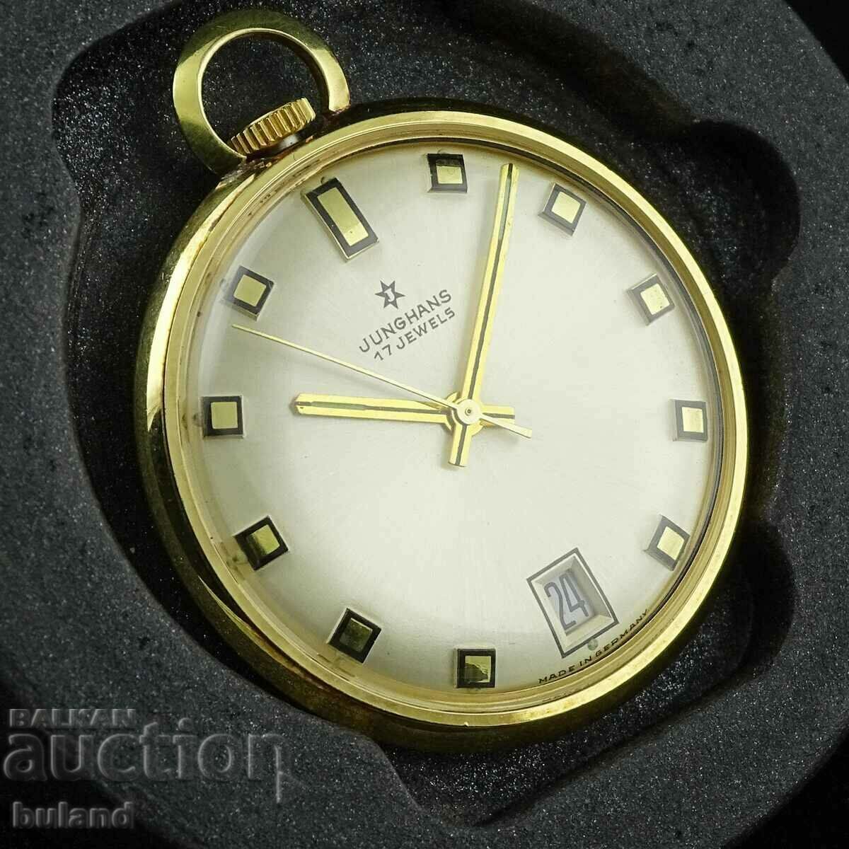 Παλιό μηχανικό ρολόι τσέπης Junghans με ημερομηνία Junghans