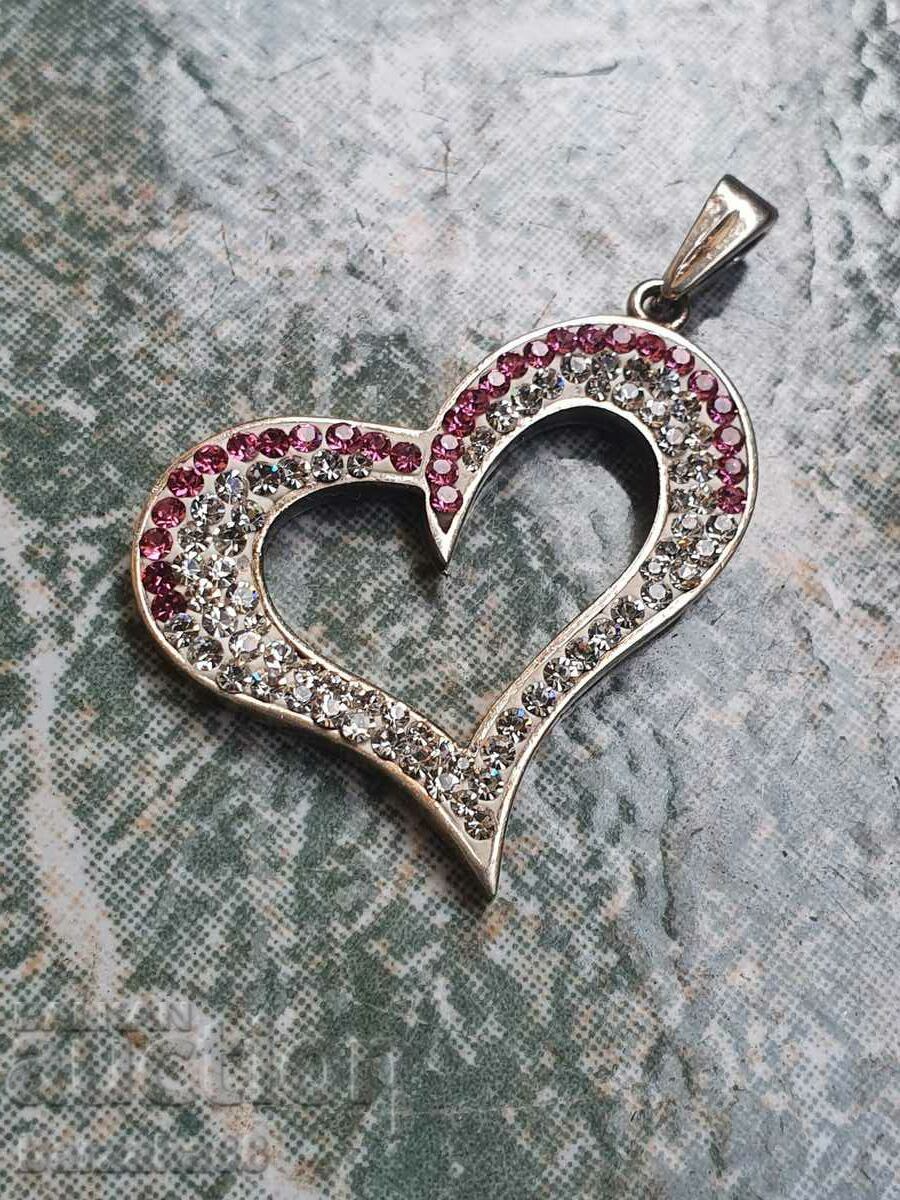 Silver heart pendant necklace with Swarovski Oksan stones